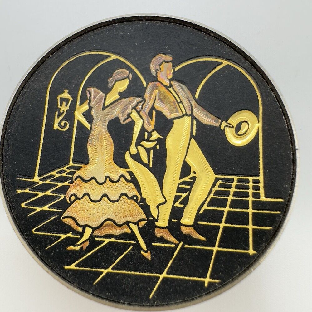 Vintage Midas gold Damescene miniature plate Flamenco dancers Spain Gold Plate